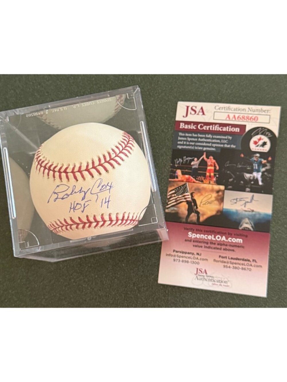 Bobby Cox Signed Baseball Rawlings MLB Baseball HOF 14 Inscribed Autographed JSA